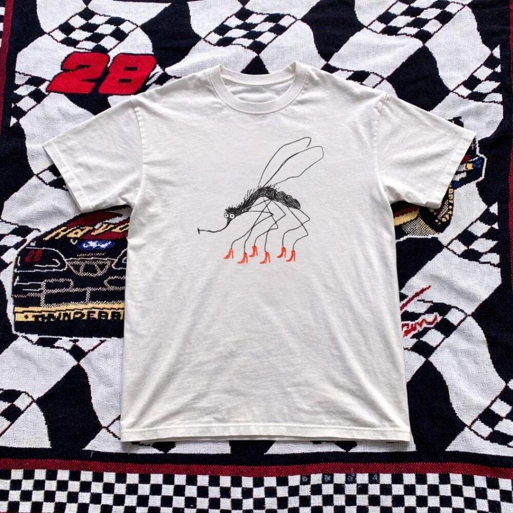 White Cotton Bug T Shirt With Red Accents